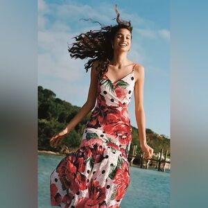 Anthropologie Farm Rio Riviera Floral Eyelet Polka Dot Maxi Sundress Size 0